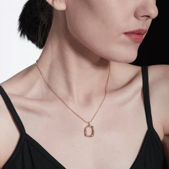 Hammered Texture Rectangular Rose Gold Plated Necklace