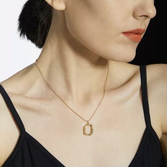 Hammered Texture Rectangular Gold Plated Necklace
